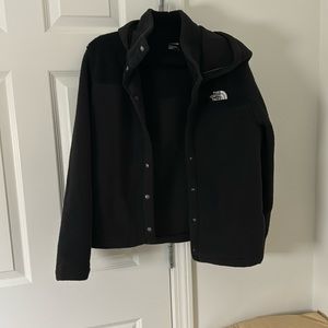 North Face hooded, cropped teddy jacket